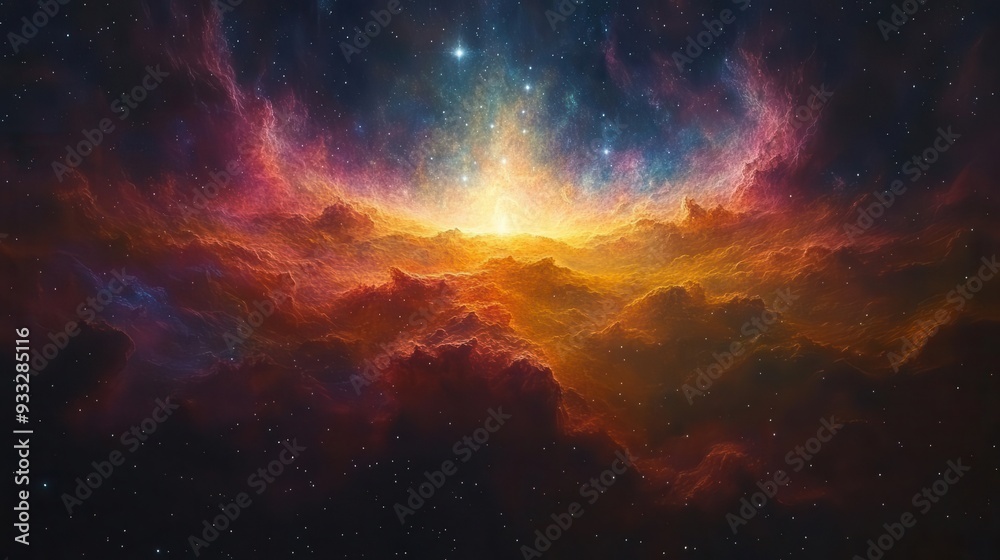 Wall mural cosmic nebula swirling with vibrant colors distant galaxies shimmering stars vast celestial expanse 