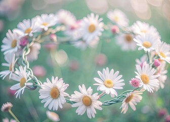 Fototapeta premium Delicate white daisies intertwined to form a intricate chain, creating a whimsical and nostalgic symbol of simplicity, innocence, and carefree summer days.