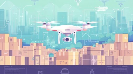 Obraz premium Efficient Drone Delivery Tracking System for Modern Logistics and Supply Chain Management Flat design showcasing the technology data
