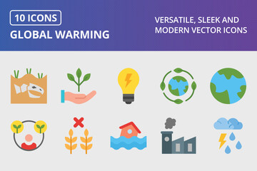 Global Warming Flat Icon Set