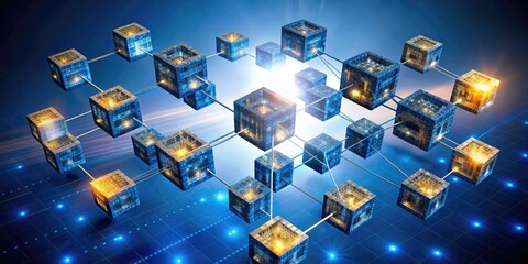 Digital cubes floating in a technological space.