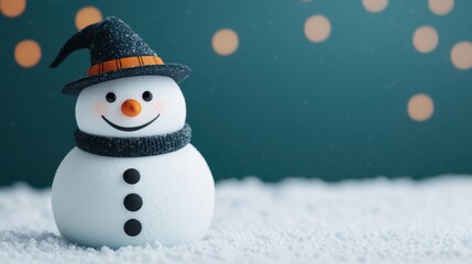 Festive Pumpkin Snowman in Cartoon Style Halloween Theme with Winter Glow and Copy Space -