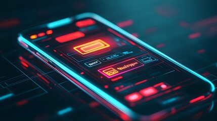 Fototapeta premium Neon Smartphone Interface - Futuristic Technology Design