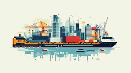 Obraz premium Optimizing Global Logistics Flows for Efficient Transportation and Supply Chain Management A Flat Design Showcasing the of Technology Data and Processes to Enhance Logistics and Delivery