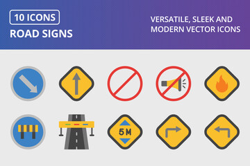 Road Signs Flat Icon Set