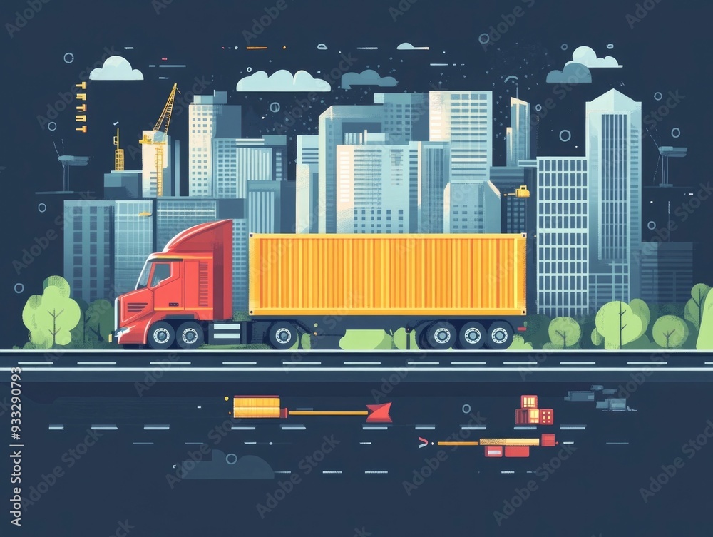 Poster flat design showcasing logistics monitoring and transportation performance analysis includes dashboa