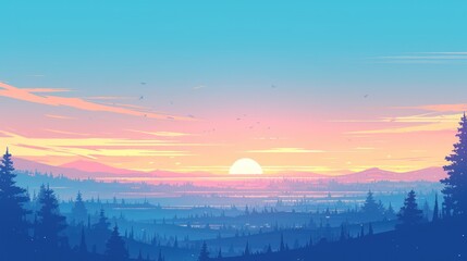 Sunset Over a Silhouetted Forest