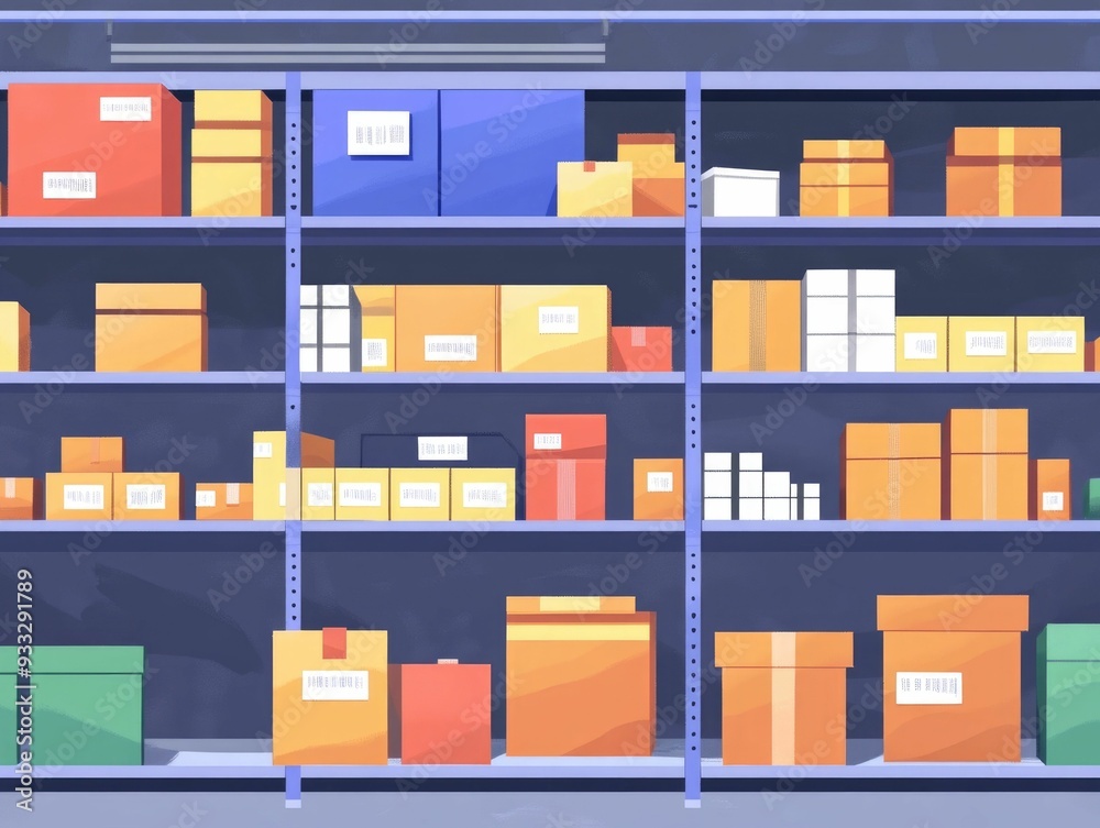 Poster flat design depicting automated inventory optimization and systems showcasing logistics technology d