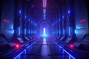 Neon hallway in a sci-fi setting.