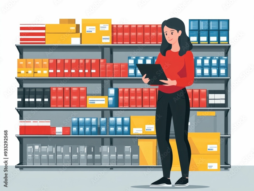 Aufkleber optimizing inventory and dynamic replenishment processes through flat design showcasing the concepts