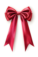 Red ribbon with bow in vector style isolated on white background.