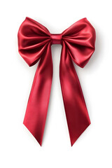 Red ribbon with bow in vector style isolated on white background.