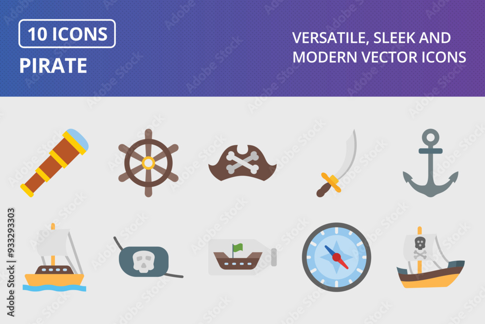 Wall mural Pirate Flat Icon Set