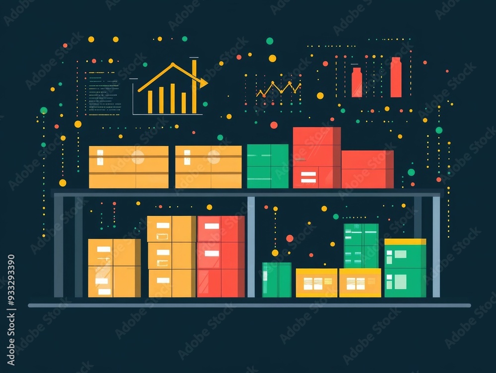Poster optimizing inventory levels for efficient business with real time monitoring flat design of inventor