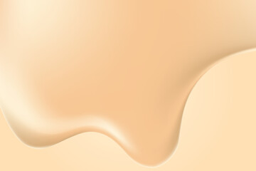 Abstract melting beige liquid cosmetic cream or serum texture background with copy space. Fluid makeup wallpaper, smooth collagen splatter backdrop. Beauty product presentation, promotion, banner