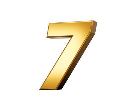 Golden metallic Number 7 Seven, White background 3d illustration
