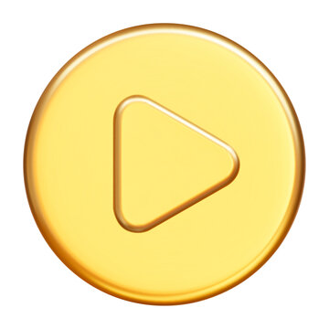3d golden play button icon. Symbol to watch tv, video, movie,live stream. Stock vector illustration on isolated background. 