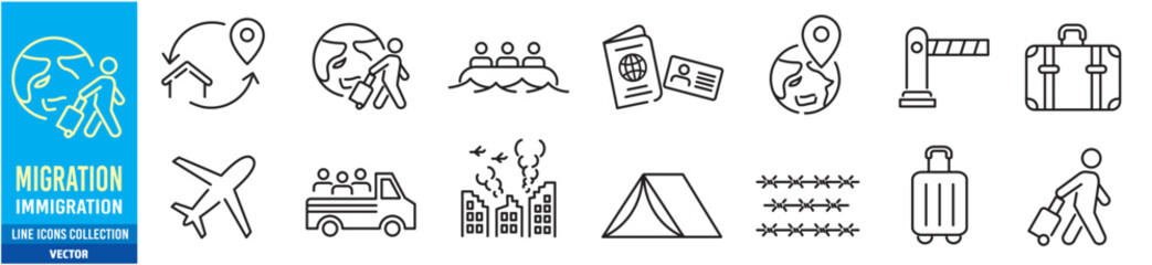 Migration icons set collection. 