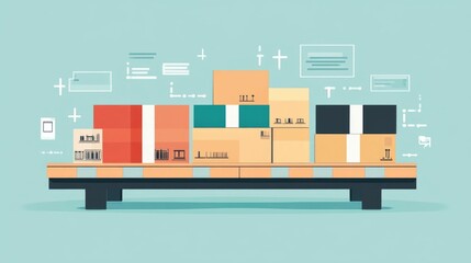Flat design showcasing the concept of inventory optimization and balancing supply and demand in business supply chain management  The image depicts various data visualization elements such as charts