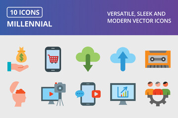 Millennial Flat Icon Set