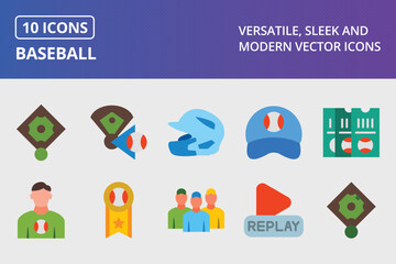 Baseball Flat Icon Set