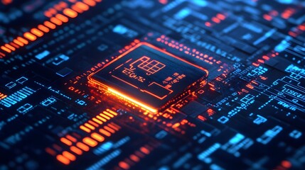 Fototapeta premium Futuristic Circuit Board with Red Glow