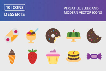 Desserts Flat Icon Set