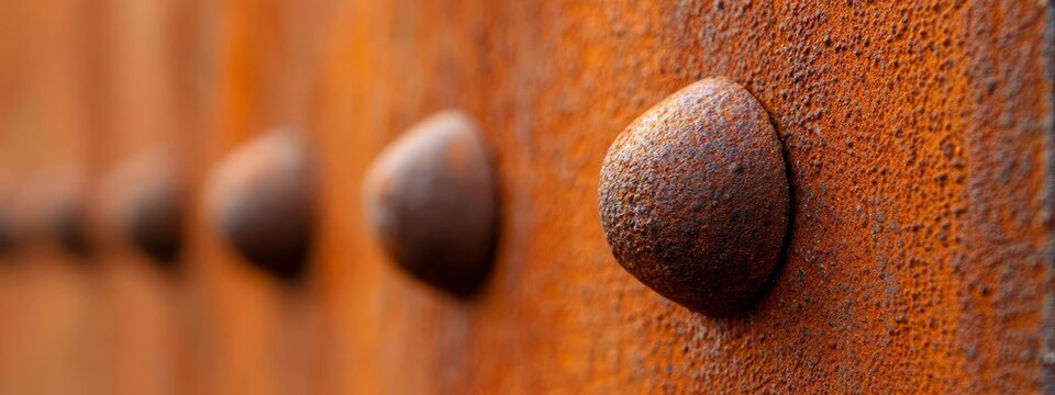  A tight shot of a wooden door, showcasing metal knobs and a rusted metal knob on its exterior