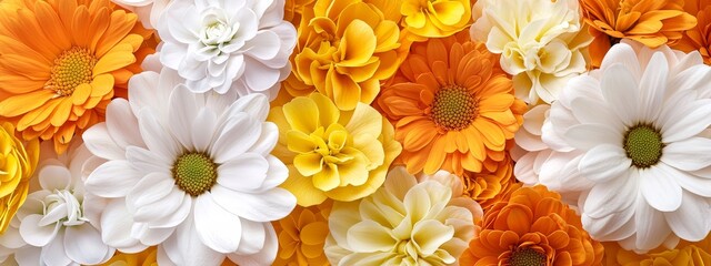  A close-up of various colored flowers in the image, with the center flower being the most prominent
