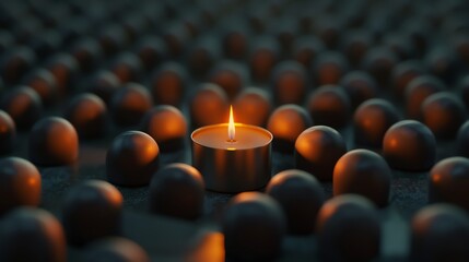 Fototapeta premium A single lit candle surrounded by unlit candles.