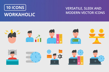 Workaholic Flat Icon Set