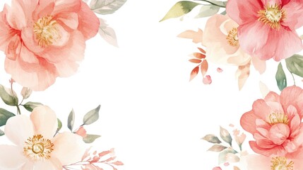 Fototapeta premium Hand painted watercolor floral background featuring peony flowers