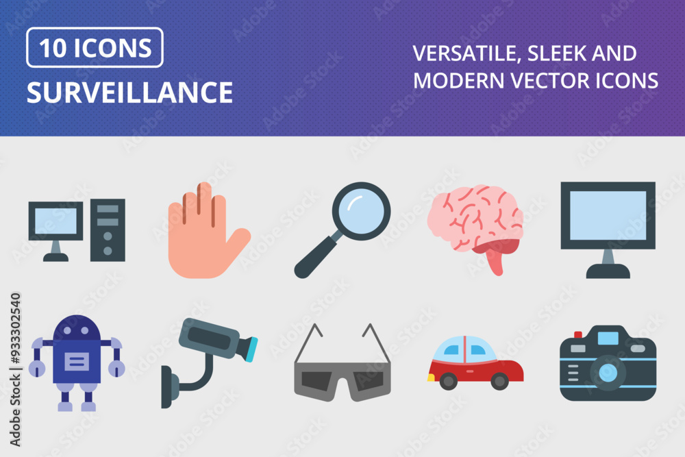 Wall mural Surveillance Flat icon Set