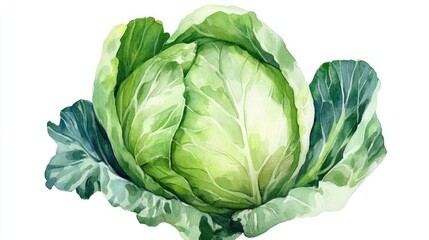 Fototapeta premium Hand drawn watercolor illustration of a cabbage vegetable isolated on a white background