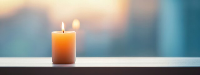 A gentle breeze through an open church window, softly moving the candle flames during a quiet prayer service in honor of the Virgin Mary
