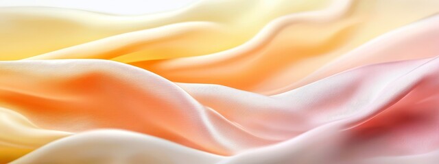 Obraz premium Close-up of white, yellow, pink, and orange fabric on a white backdrop, resembling silk ..Or, for a more concise