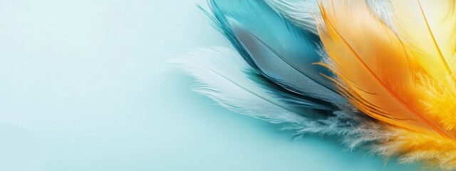 Obraz premium A tight shot of a cluster of feathers against a blue backdrop Insert text or image here