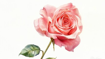 Fototapeta premium Original watercolor painting of a lovely pink rose against a white backdrop