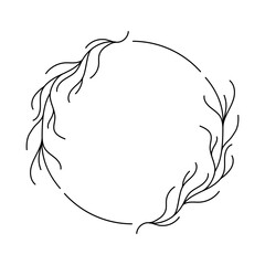 minimalist design of round frame with branches in black color with transparent background
