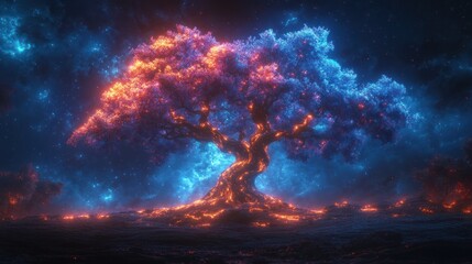 Obraz premium Glowing Tree in Fantasy Landscape