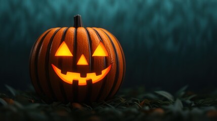 Spooky Cartoon Pumpkin Ride on Halloween Night with Glowing Atmosphere