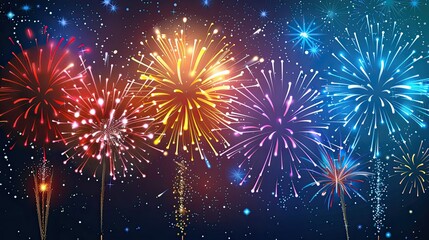 Colorful Fireworks Display in Night Sky