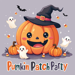 halloween background with pumpkin and witch