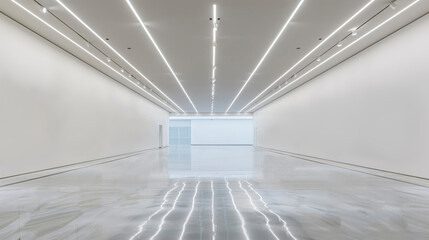 Obraz premium Modern art gallery interior featuring large paintings and bright natural light during a sunny day