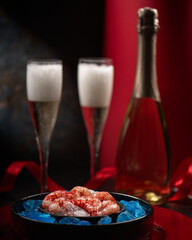 Red Raw shrimps prawns  from Mazara on ice