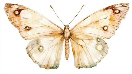 Fototapeta premium Elegant bohemian butterfly Watercolor hand painted beige insect clipart isolated on a background Botanical and wedding artwork suitable for designers invitations decorations postcards wrapping pape
