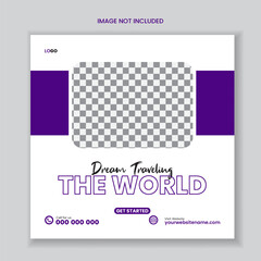 Naklejka premium Travel and tour post design also travel holiday flyer layout vector template design 