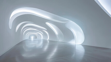 Obraz premium The gallery's bright interior space features elegant curves, while large windows allow natural light to flow in, creating a tranquil atmosphere.