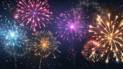 Colorful Fireworks Display in the Night Sky