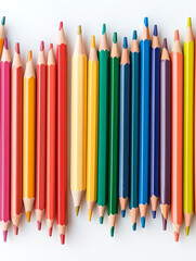 Close-up of Colorful Pencils Arranged in Diagonal Pattern